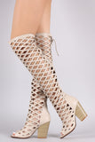 Diamond Cutout Back Lace-Up Chunky Heeled Boots