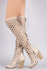 Diamond Cutout Back Lace-Up Chunky Heeled Boots