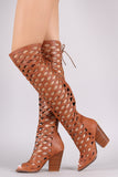 Diamond Cutout Back Lace-Up Chunky Heeled Boots