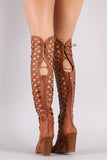 Diamond Cutout Back Lace-Up Chunky Heeled Boots