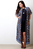 Geometrical Print Open Front Long Cardigan