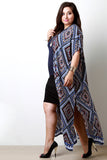 Geometrical Print Open Front Long Cardigan