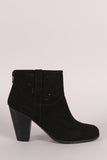 Qupid Perforated Patterned Chunky Heeled Booties