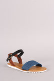 Bamboo Colorblock Denim Ankle Strap Lug Sole Flat Sandal