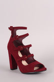 Bamboo Suede Buckled Strap Chunky Heel