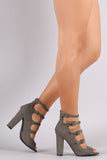 Bamboo Suede Buckled Strap Chunky Heel