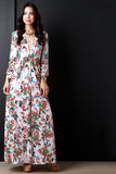 Blooming Floral Plunging V Longsleeve Dress