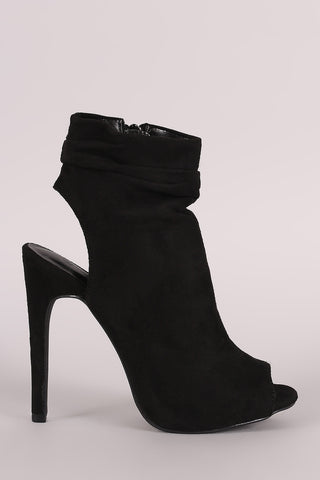 Wild Diva Lounge Suede Ruched Peep toe Mule Booties