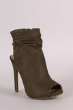 Wild Diva Lounge Suede Ruched Peep toe Mule Booties