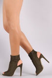 Wild Diva Lounge Suede Ruched Peep toe Mule Booties