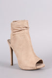 Wild Diva Lounge Suede Ruched Peep toe Mule Booties