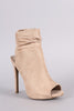 Wild Diva Lounge Suede Ruched Peep toe Mule Booties