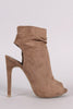 Wild Diva Lounge Suede Ruched Peep toe Mule Booties