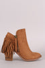 Wild Diva Lounge Suede Fringe Chunky Heeled Booties