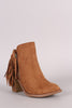 Wild Diva Lounge Suede Fringe Chunky Heeled Booties