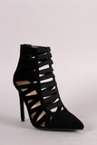 Anne Michelle Pointy Toe Elastic Strap Caged Pump