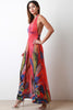 Fireworks Print Halter Sleeveless Slit Maxi Dress