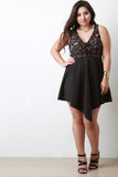 Lace Bodice Sleeveless Angle Hem Fit And Flare Dress