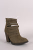 Soda Distressed Strappy Cuff Chunky Heeled Booties