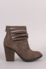 Soda Distressed Strappy Cuff Chunky Heeled Booties