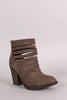 Soda Distressed Strappy Cuff Chunky Heeled Booties