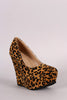 Suede Leopard Round Toe Platform Wedge