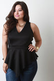 V Neck Sleeveless Angle Hem Peplum Top