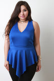 V Neck Sleeveless Angle Hem Peplum Top