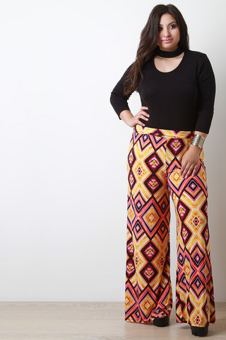 Diamond Pattern Print Wide Leg Pants