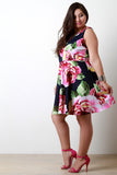 Floral Printed Crisscross V-Neck Skater Dress