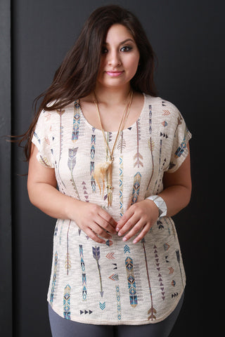 Loose Knit Tribal Print Necklace Top