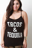 Tacos & Tequila Graphic Print Ruched Cami Top