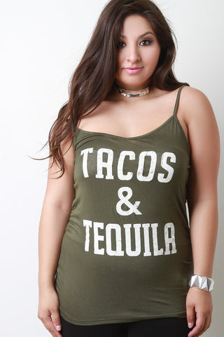 Tacos & Tequila Graphic Print Ruched Cami Top