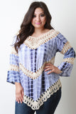 Tie Dye Crochet Panel Bell Sleeve Top