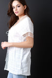 Fishnet Trim Textured Woven Cover Up Kimono