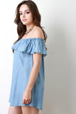 Off The Shoulder Ruffle Chambray Mini Dress