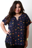 Refreshments Print Pocketed Placket Top