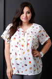 Refreshments Print Pocketed Placket Top