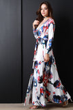 Floral Print Surplice Longsleeve Dress