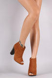 Bamboo Suede Peep Toe Chunky Heeled Booties