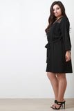 Mesh Panel Button-Up Long Sleeve Dress