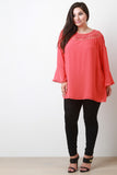 Macrame Collar Long Sleeve Top