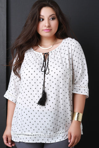 Arrow Print Peasant Top