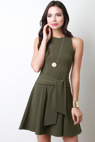 Waist Sash Sleeveless Skater Dress