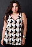 Contrast Geo Pattern V-Neck Top