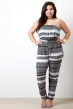 Zigzag Pattern Back Bow Off The Shoulder Jumpsuit