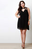 Textured Chiffon Contrast Lace Keyhole Dress