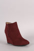 Qupid Suede Round Toe Wedge Booties