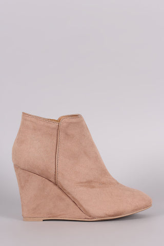 Qupid Suede Round Toe Wedge Booties