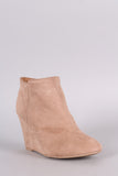 Qupid Suede Round Toe Wedge Booties